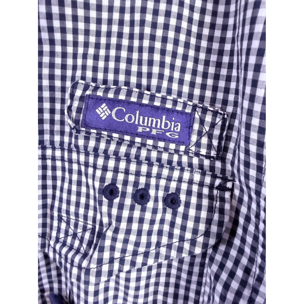 Columbia PFG Super Bonehead Shirt Mens Small Auburn Tigers Gingham Fishing Blue - Picture 3 of 14